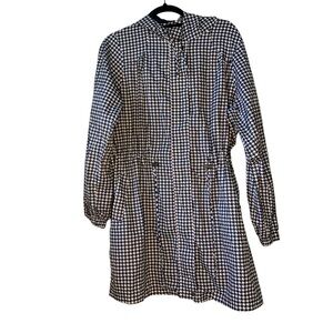 M&S Woman houndstooth hooded zip up rain trench‎ coat. Size L